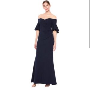 Black Calvin Klein off the shoulder evening gown